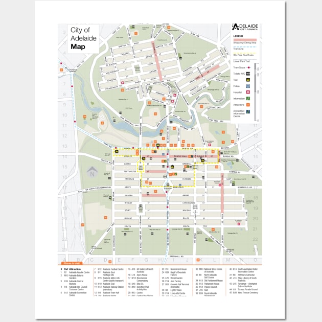 Adelaide - Australia - City Center Map - HD Wall Art by Superfunky